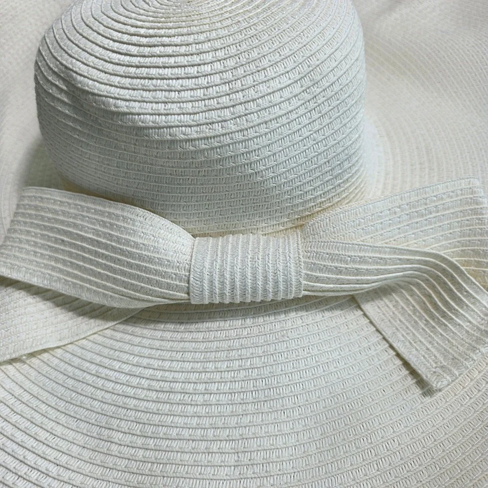 David & Young‎ Sun Hat White EXTRA Wide Brim Bow FLOPPY UPF 50+  Women OSFM New